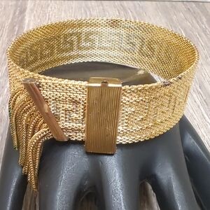 Vintage Gold Mesh Greek Key Bracelet with Fringe